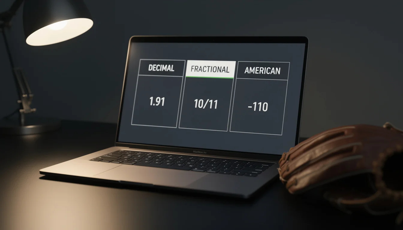 Decimal, fractional and American odds compared for an MLB moneyline price